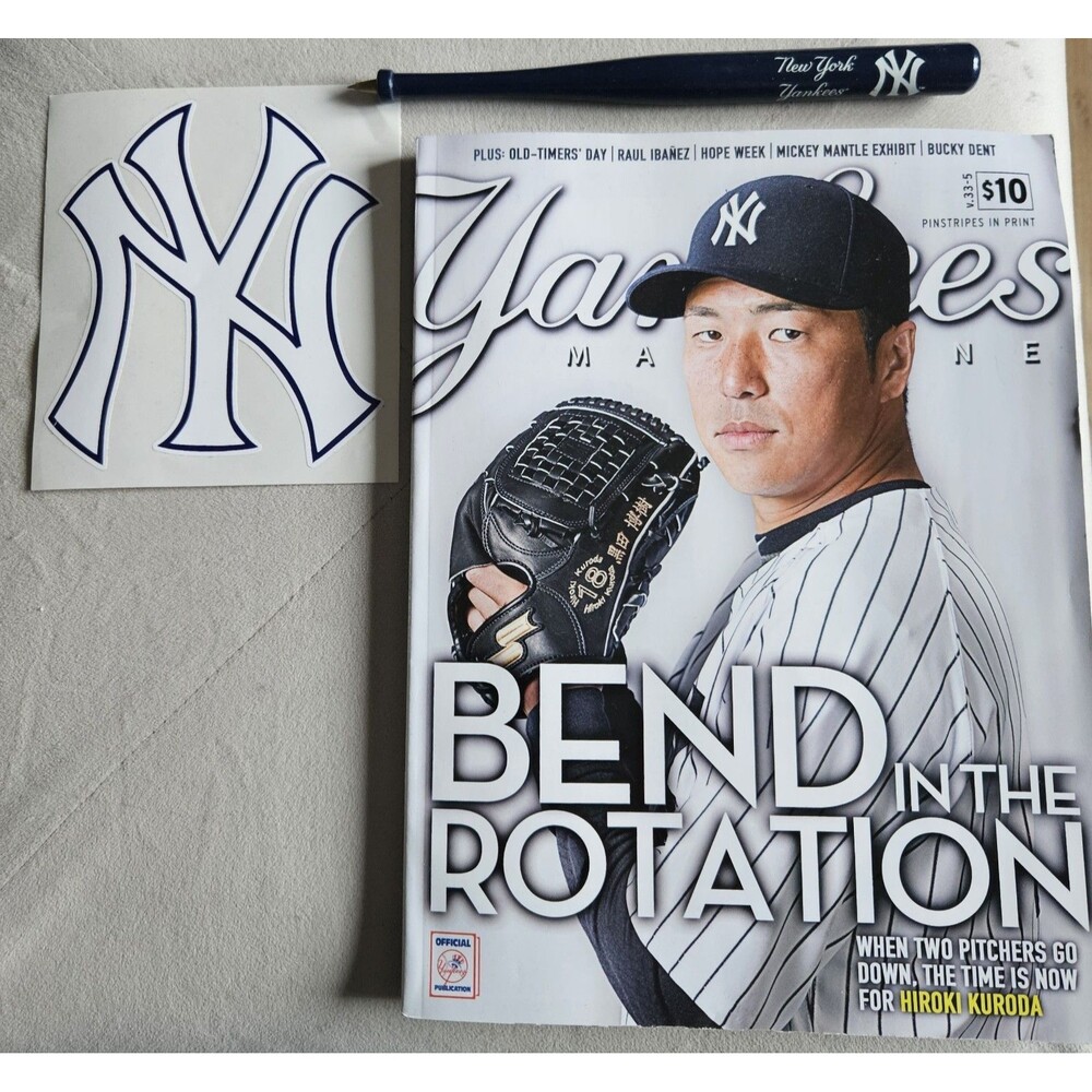 3 PCS New York Yankees Set - Magazine Hiroki Kuroda, Sticker, NYY Bat Pen